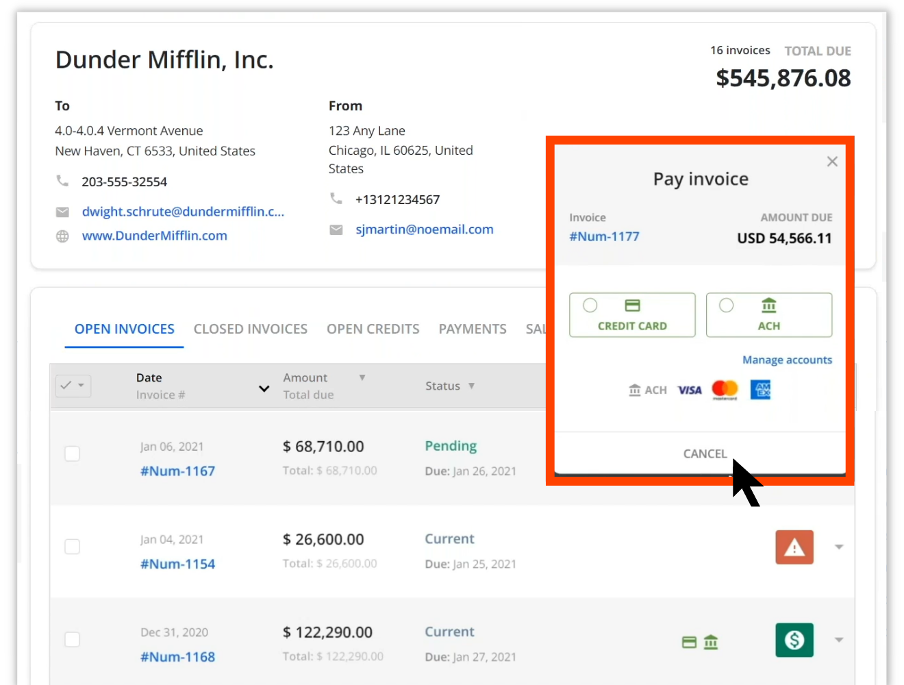 screenshot of Quadient Accounts Receivable by YayPay